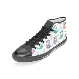 Cute owl pattern Women's High Top Canvas Shoes Black