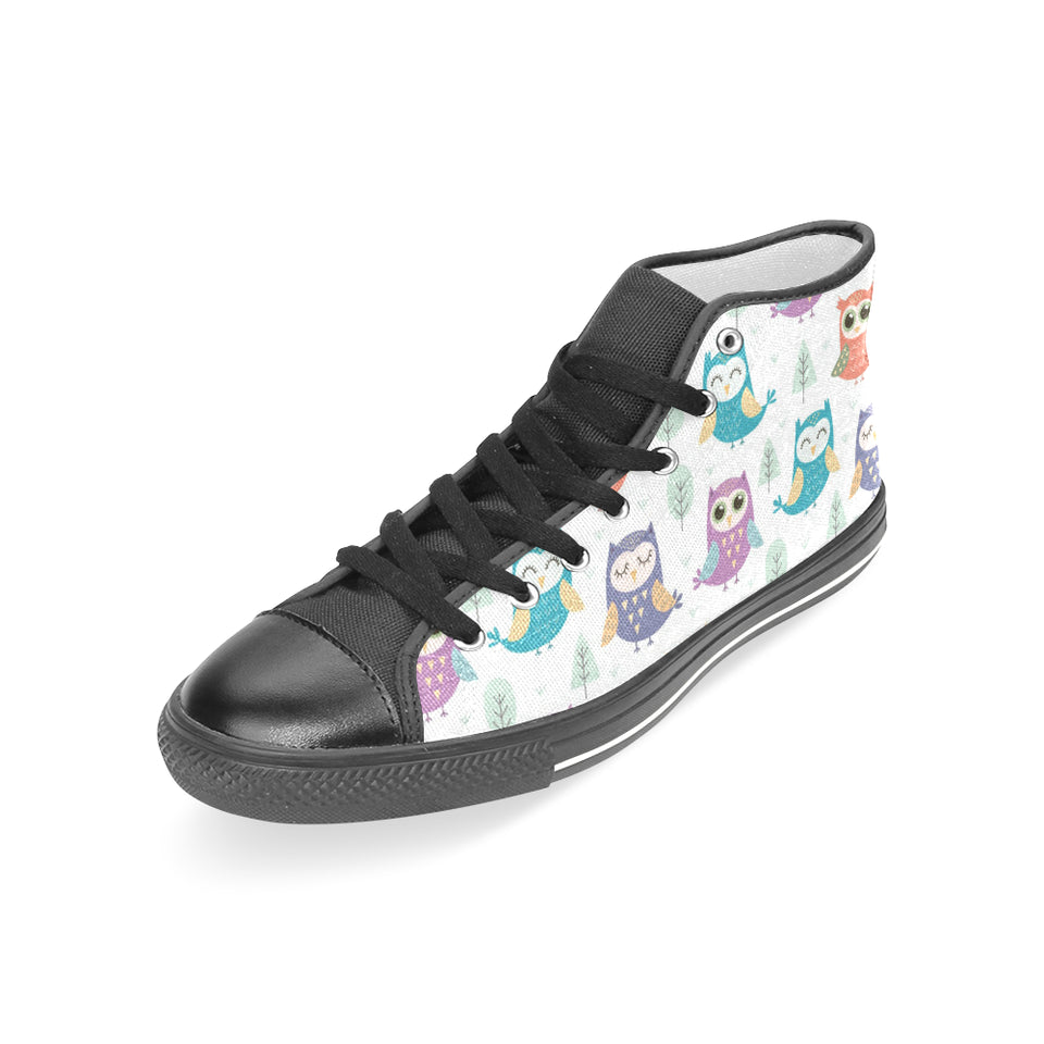 Cute owl pattern Women's High Top Canvas Shoes Black
