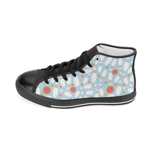 Bowling ball bowling pins blue blackground Women's High Top Canvas Shoes Black