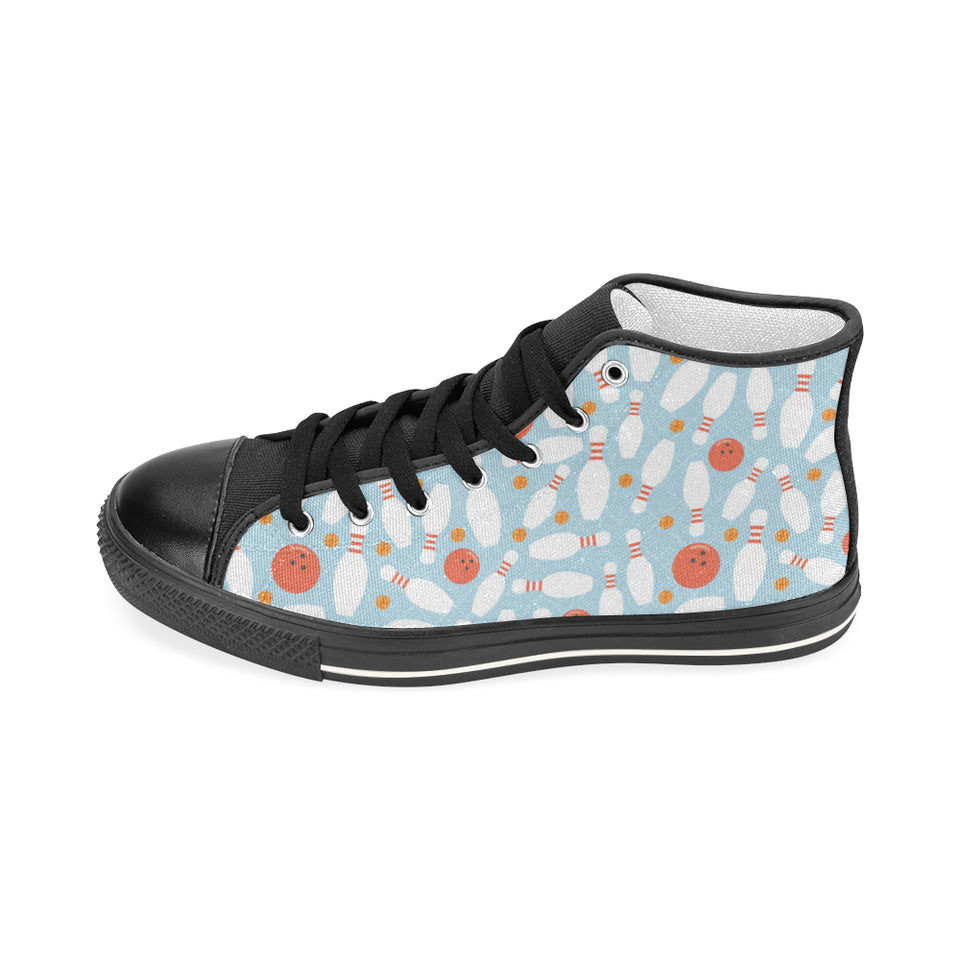 Bowling ball bowling pins blue blackground Women's High Top Canvas Shoes Black