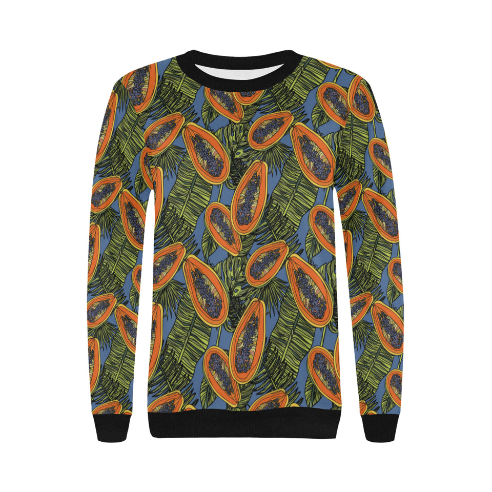 Colorful papaya tropical leaves Women's Crew Neck Sweatshirt
