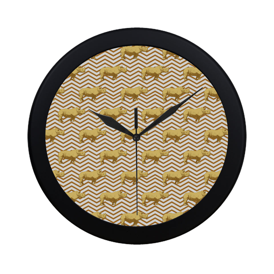 Rhino yellow theme pattern Elegant Black Wall Clock