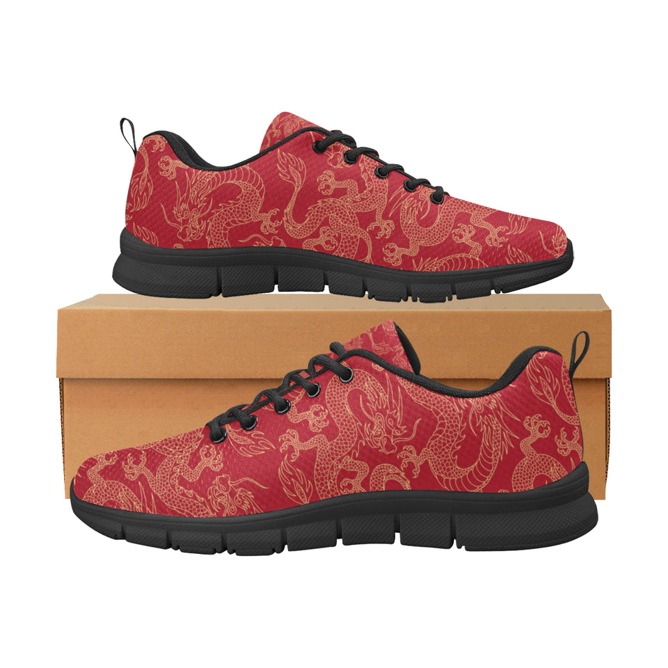 Gold dragons red background Women's Sneaker Shoes