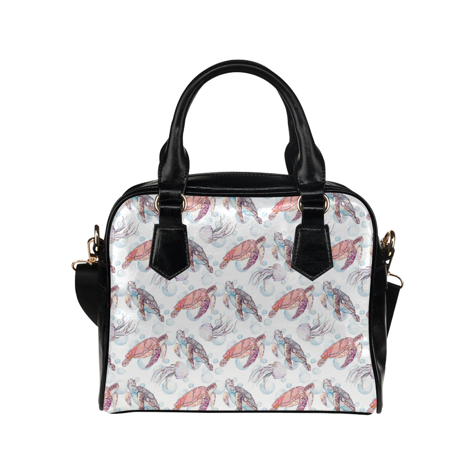 Watercolor sea turtle jellyfish pattern Shoulder Handbag
