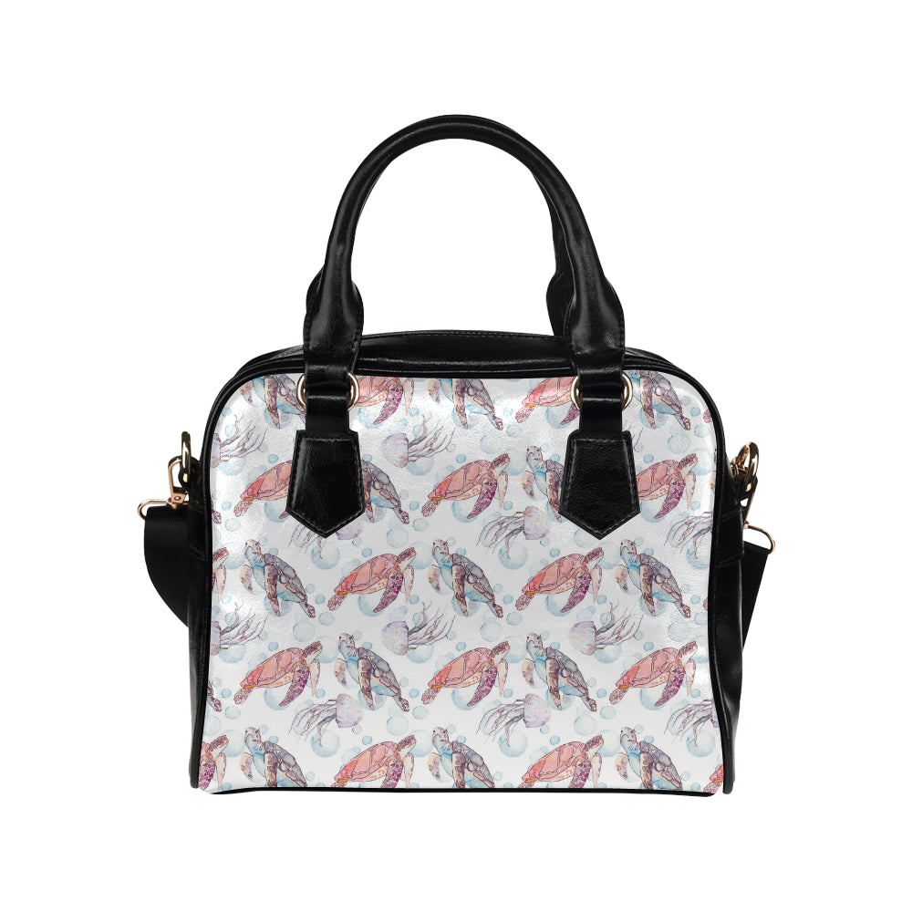 Watercolor sea turtle jellyfish pattern Shoulder Handbag