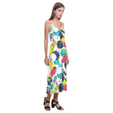 watercolor bowling ball pins V-Neck Open Fork Long Dress