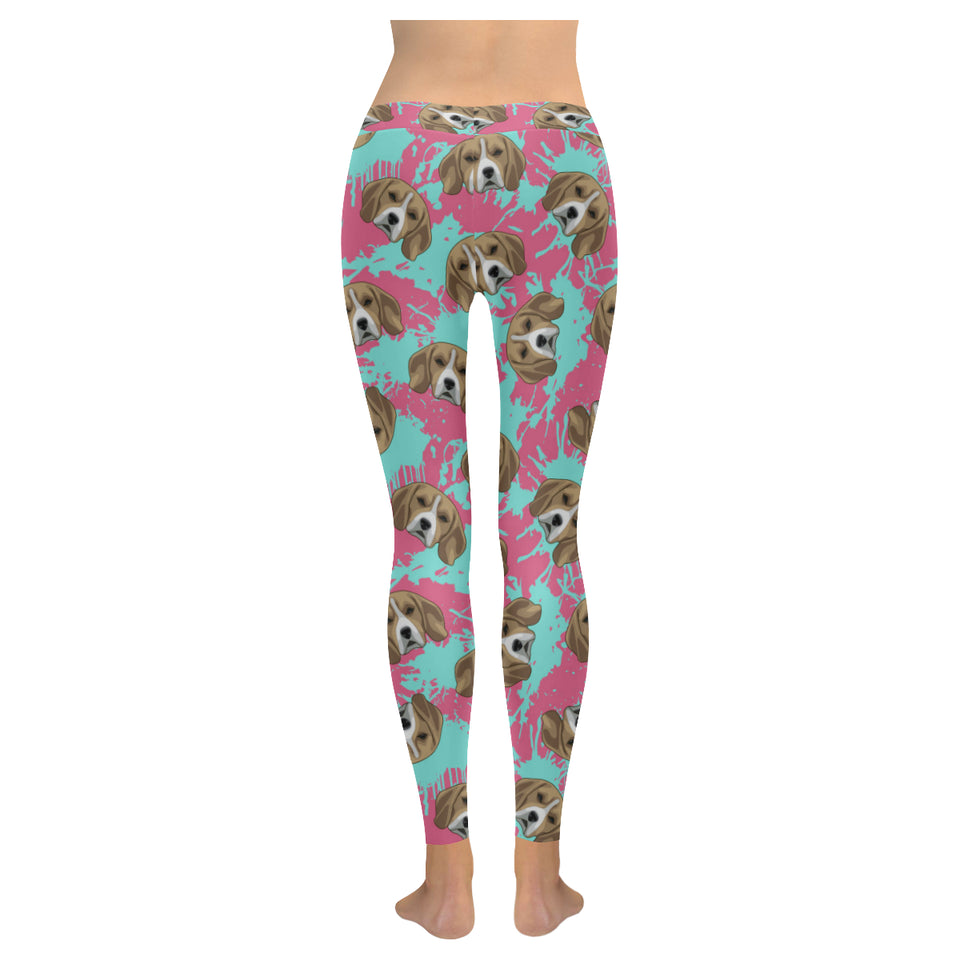 Beagle muzzles turquoise paint splashes pink pattern Women's Legging Fulfilled In US
