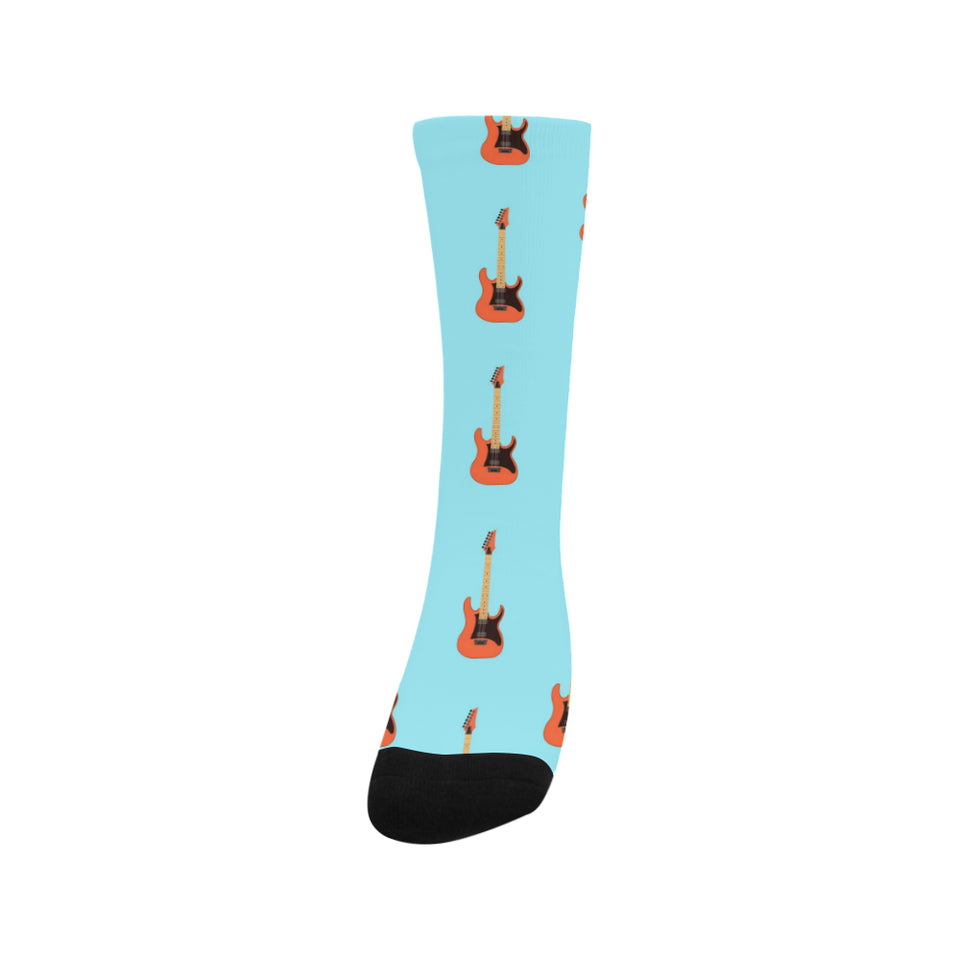 electric guitar pattern light blue background Crew Socks
