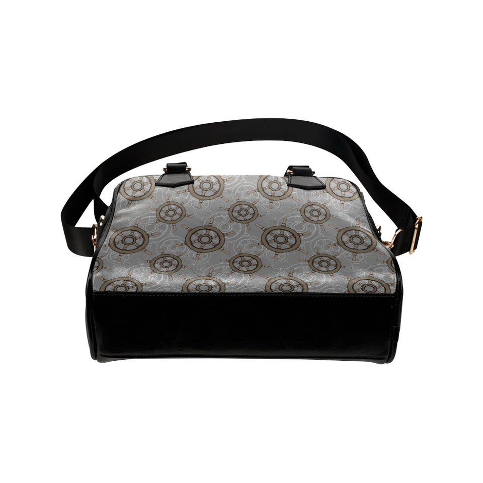 nautical wood steering wheel pattern Shoulder Handbag
