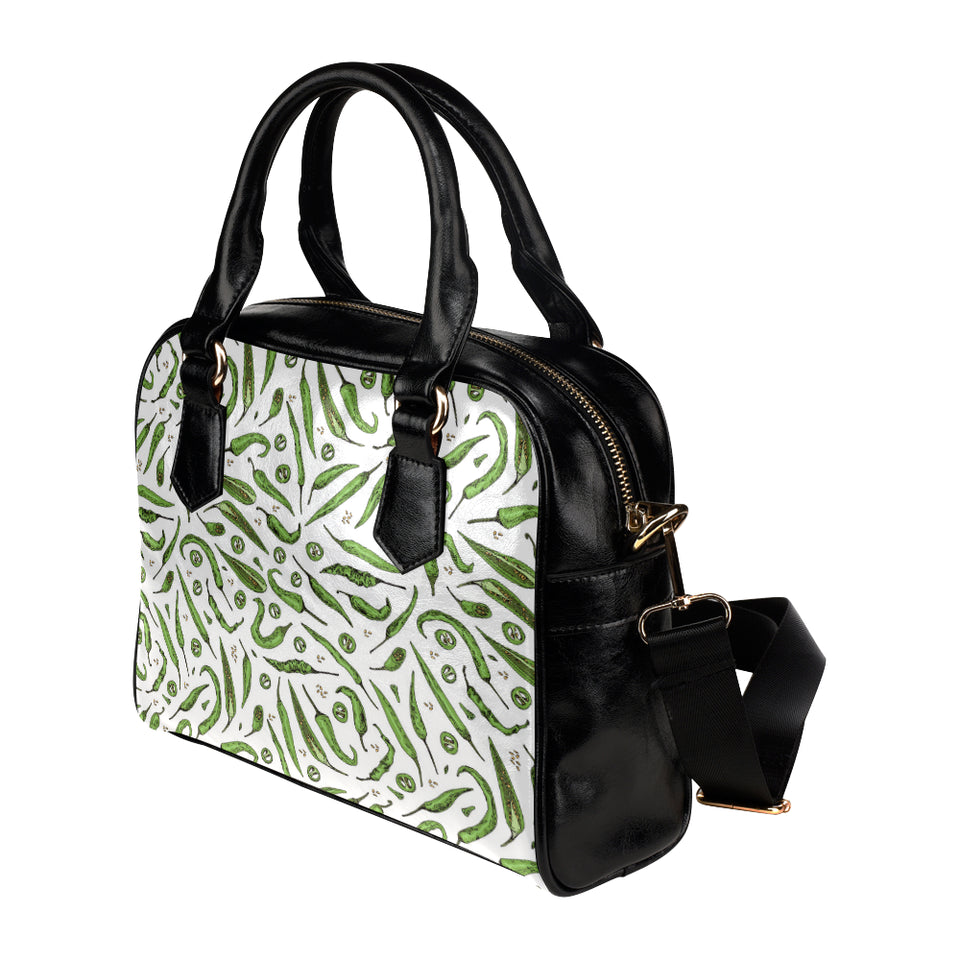 Hand drawn sketch style green Chili peppers patter Shoulder Handbag