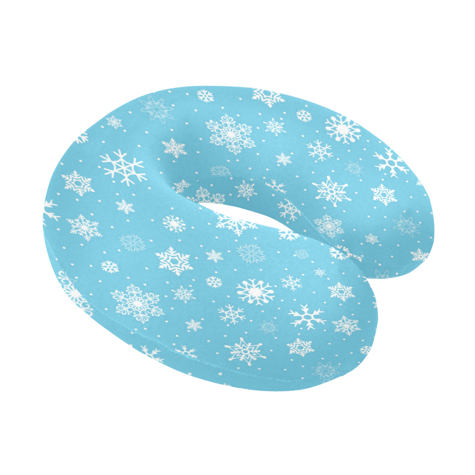 Snowflake pattern blue background U-Shaped Travel Neck Pillow