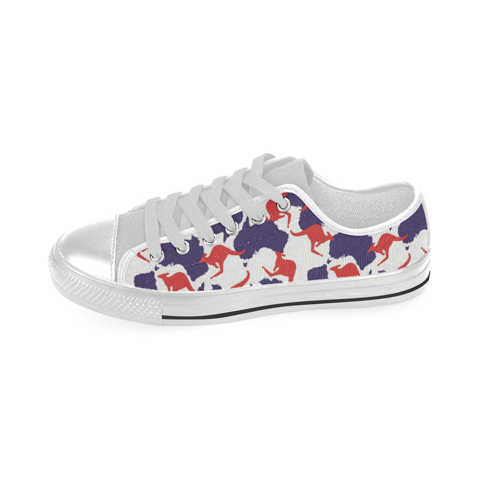 Kangaroo Australian pattern Men's Low Top Canvas Shoes White