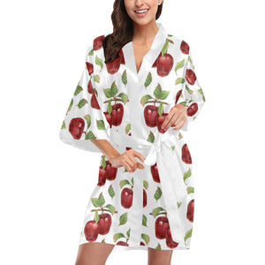 Red apples pattern Women's Short Kimono Robe