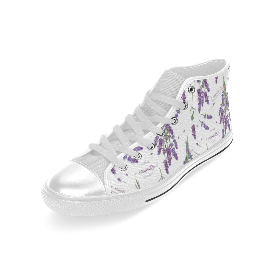 lavender flower design pattern Men's High Top Canvas Shoes White