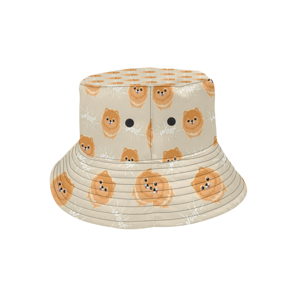 Cute brown pomeranian puppy on blue Unisex Bucket Hat