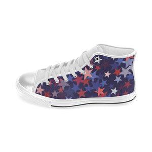 Red blue star pattern Women's High Top Canvas Shoes White