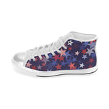 Red blue star pattern Women's High Top Canvas Shoes White