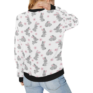 Watercolor cute rabbit pattern Women's Crew Neck Sweatshirt