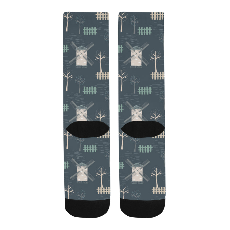 windmill tree pattern Crew Socks