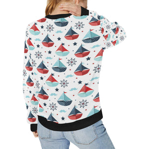 Cute color paper sailboat pattern Women's Crew Neck Sweatshirt