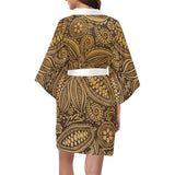 cacao beans tribal polynesian pattern background Women's Short Kimono Robe