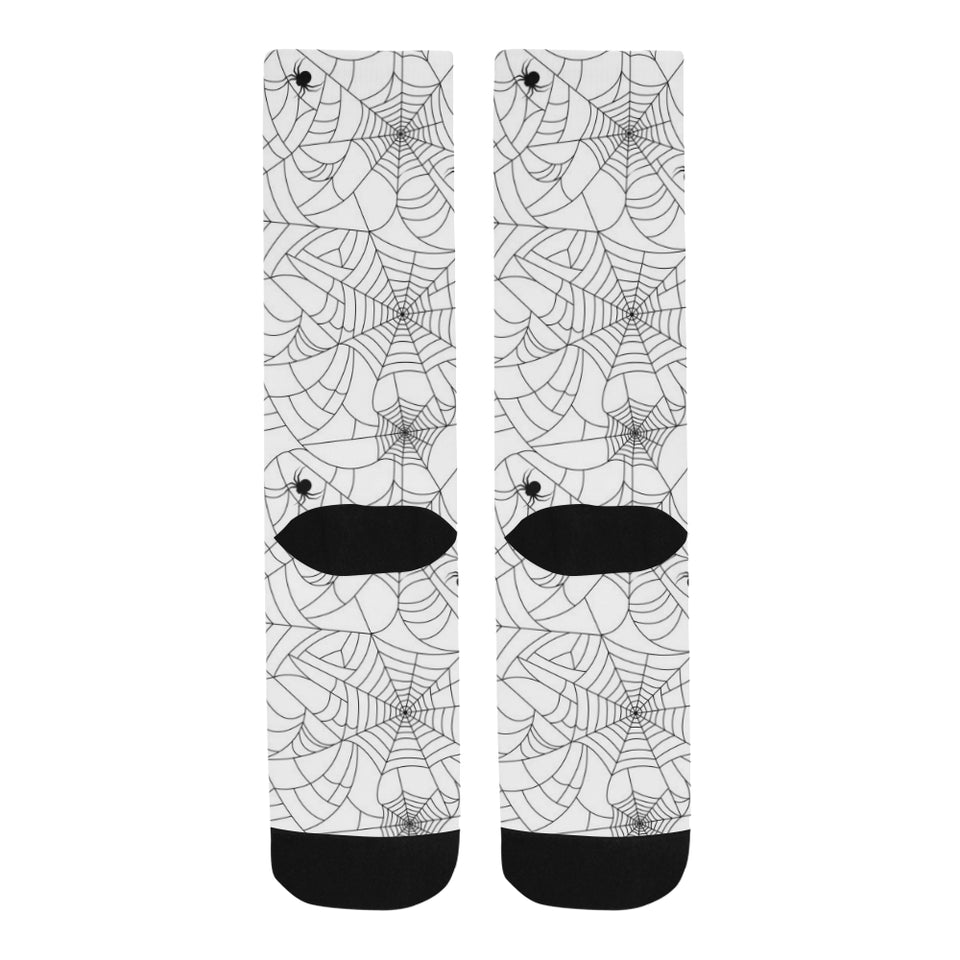 Spider web cobweb pattern white background Crew Socks