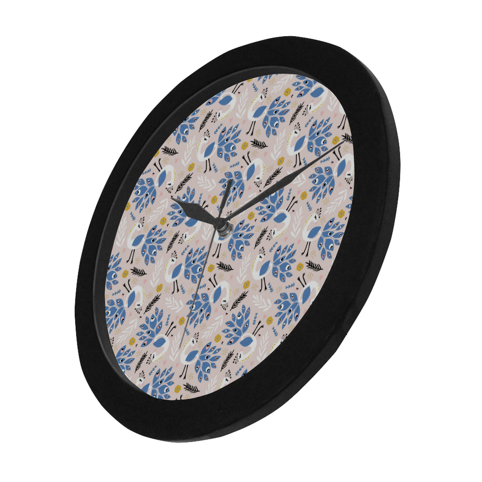 Cute peacock pattern Elegant Black Wall Clock