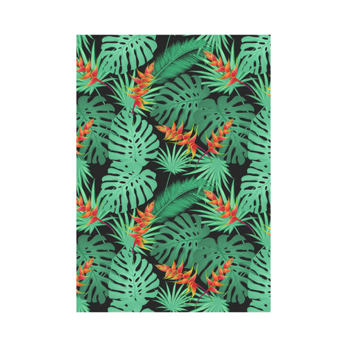 heliconia flower palm monstera leaves black backgr House Flag Garden Flag