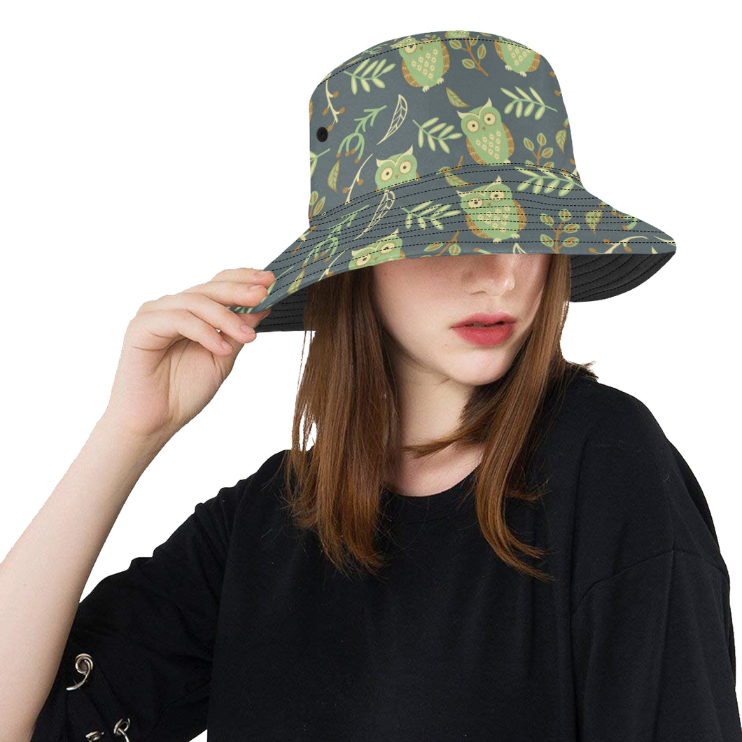 Cute owls leaves pattern Unisex Bucket Hat