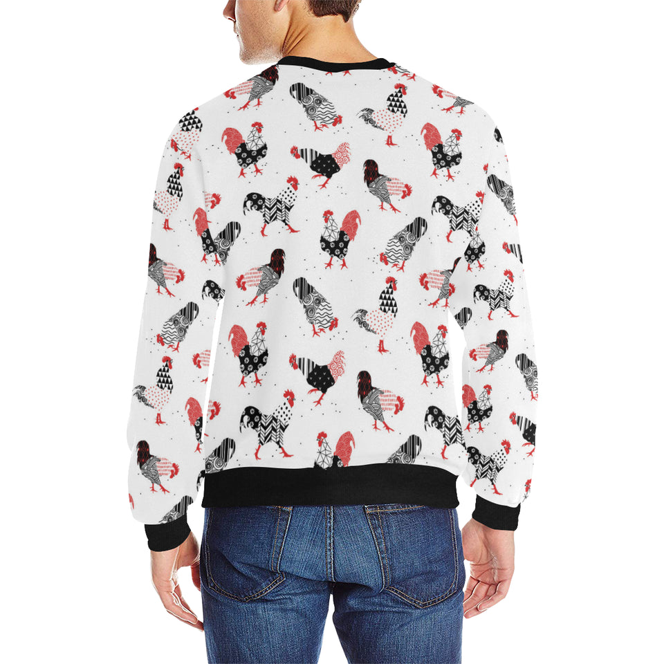 Cool rooster chicken cock floral ornament backgrou Men's Crew Neck Sweatshirt