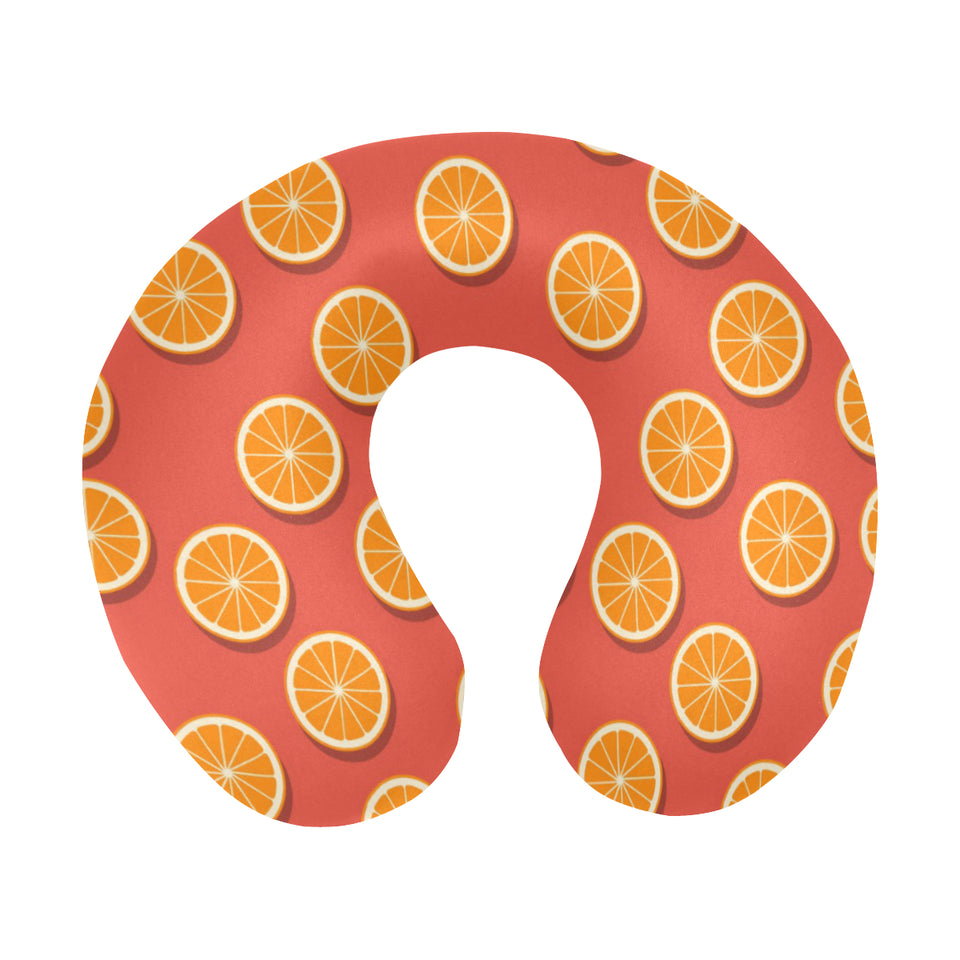 Oranges pattern red background U-Shaped Travel Neck Pillow