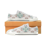 Square floral indian flower pattern Women's Low Top Canvas Shoes White