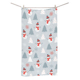 Snowman christmas tree snow gray background Bath Towel