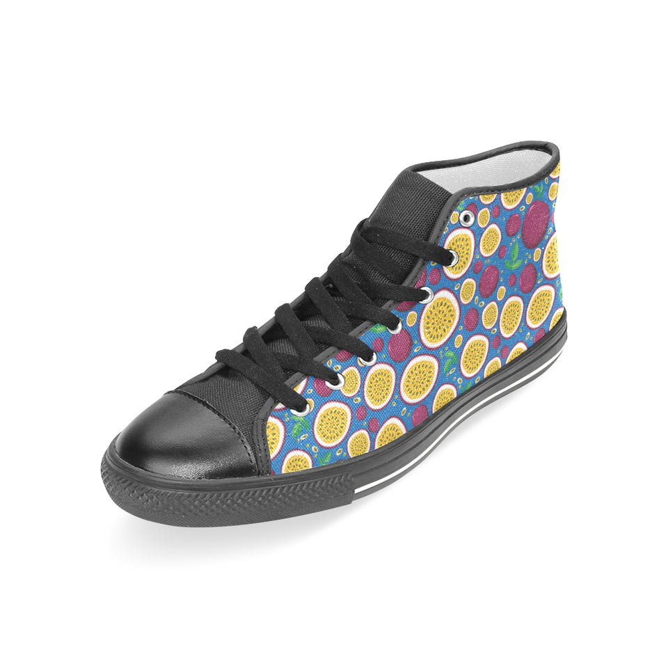 Passion fruit blue background Women's High Top Canvas Shoes Black