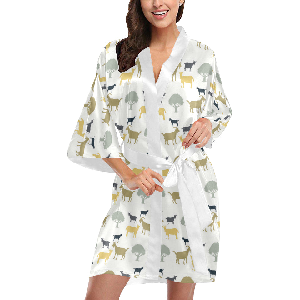 Silhouettes of goat and tree pattern Women's Short Kimono Robe