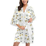 Silhouettes of goat and tree pattern Women's Short Kimono Robe