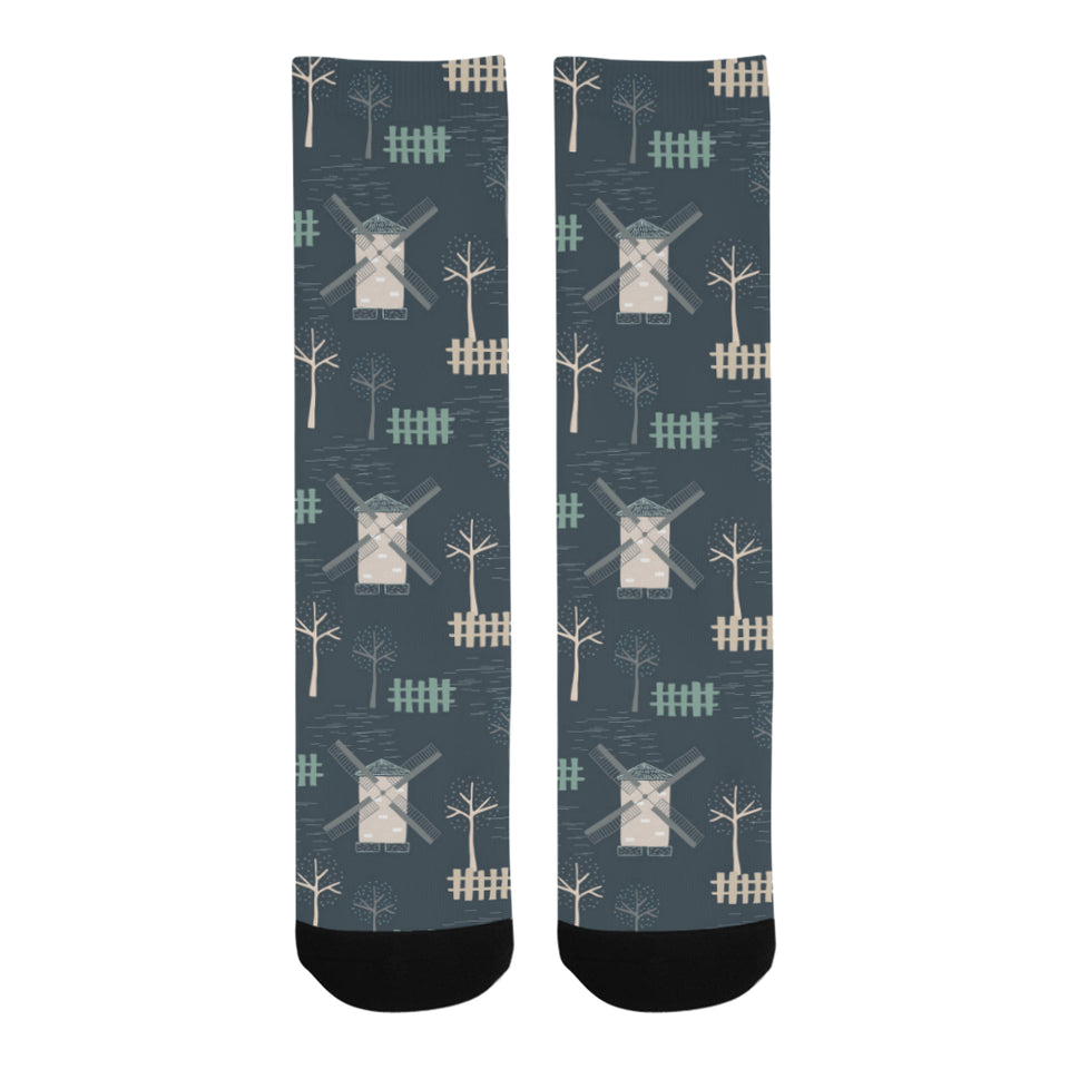windmill tree pattern Crew Socks