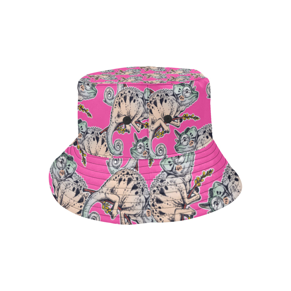 Chameleon lizard pattern pink background Unisex Bucket Hat