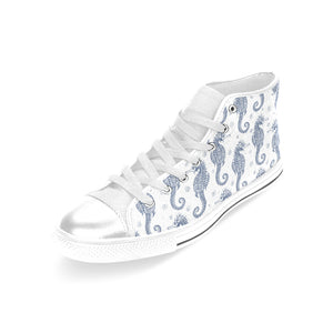 Seahorse pattern background Women's High Top Canvas Shoes White