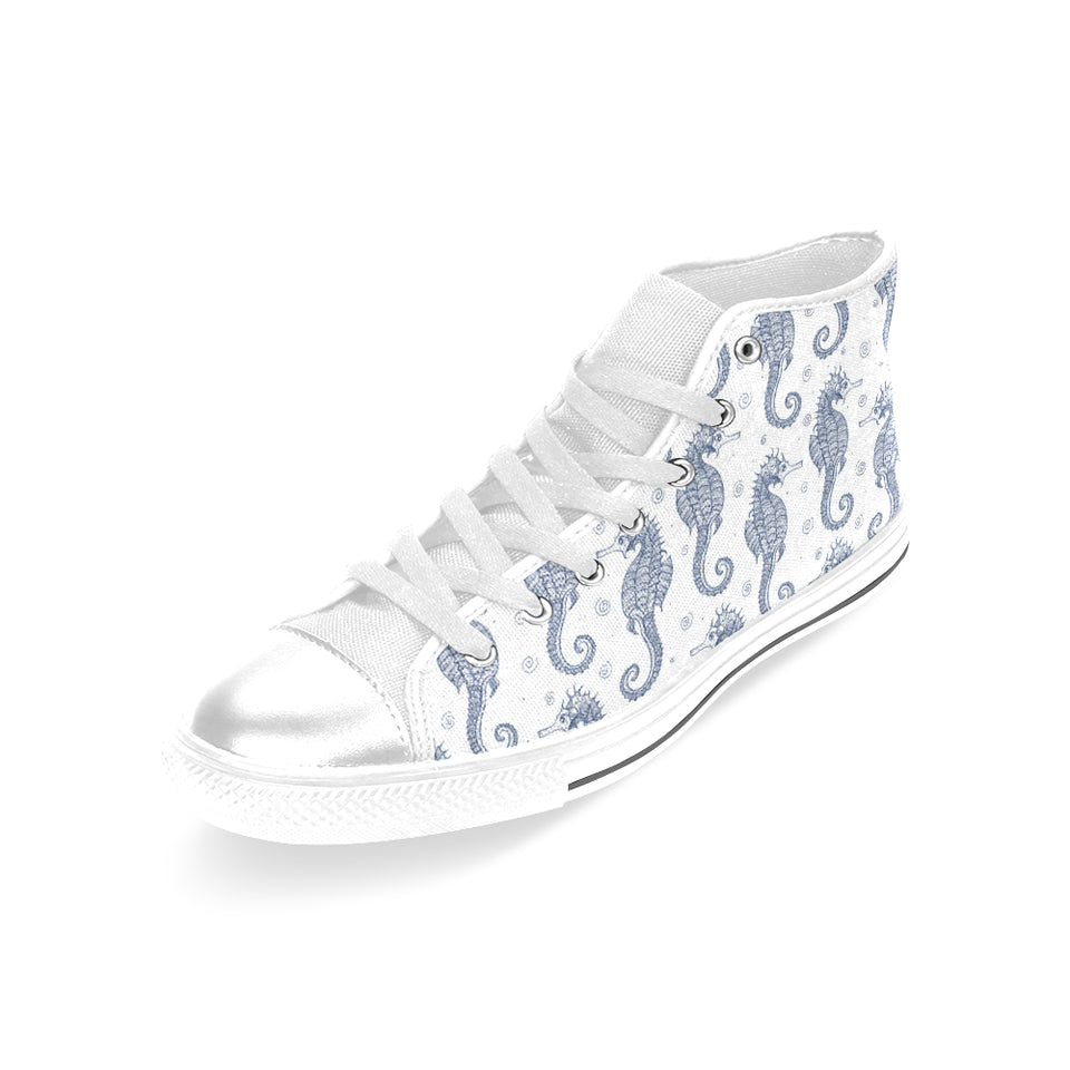 Seahorse pattern background Women's High Top Canvas Shoes White