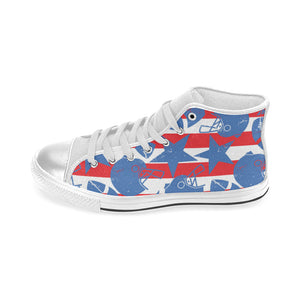 American football ball star stripes pattern Women's High Top Canvas Shoes White