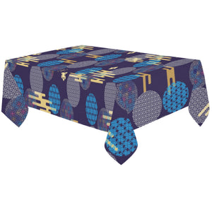 Blue japanese pattern cloud wave flower Tablecloth