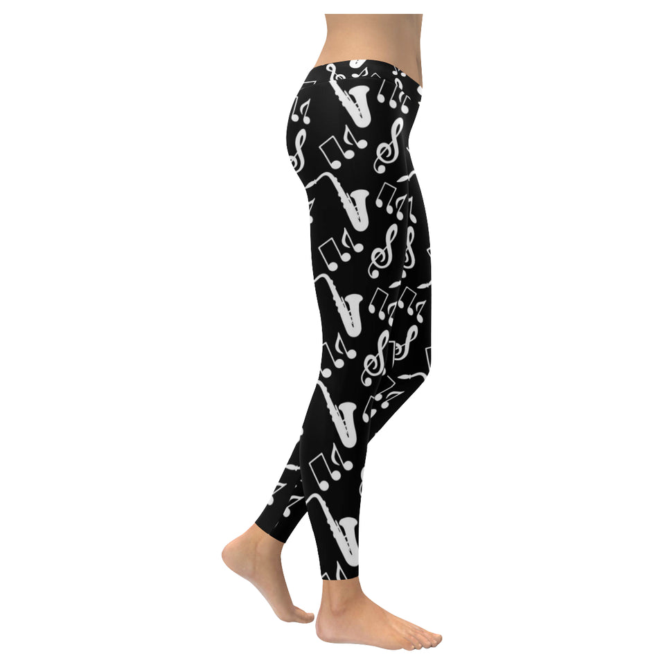 Saxophone music notes treble clef black white them Women's Legging Fulfilled In US