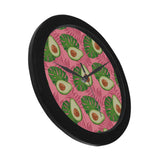 Avocado slices leaves pink back ground Elegant Black Wall Clock