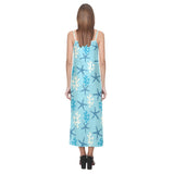 Blue starfish coral reef pattern V-Neck Open Fork Long Dress
