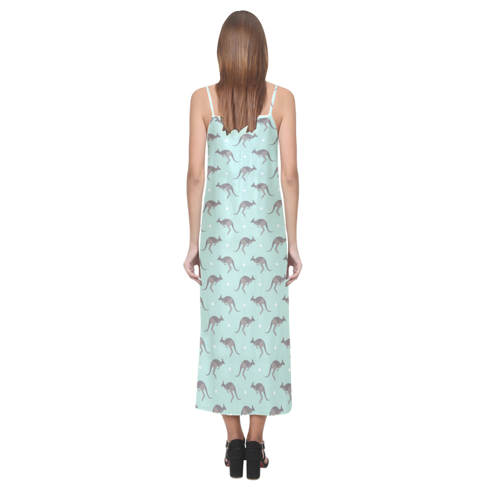 Kangaroo pattern background V-Neck Open Fork Long Dress