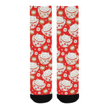 Cute Maneki neko cat red background Crew Socks