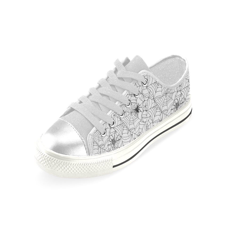 Spider web cobweb pattern Women's Low Top Canvas Shoes White