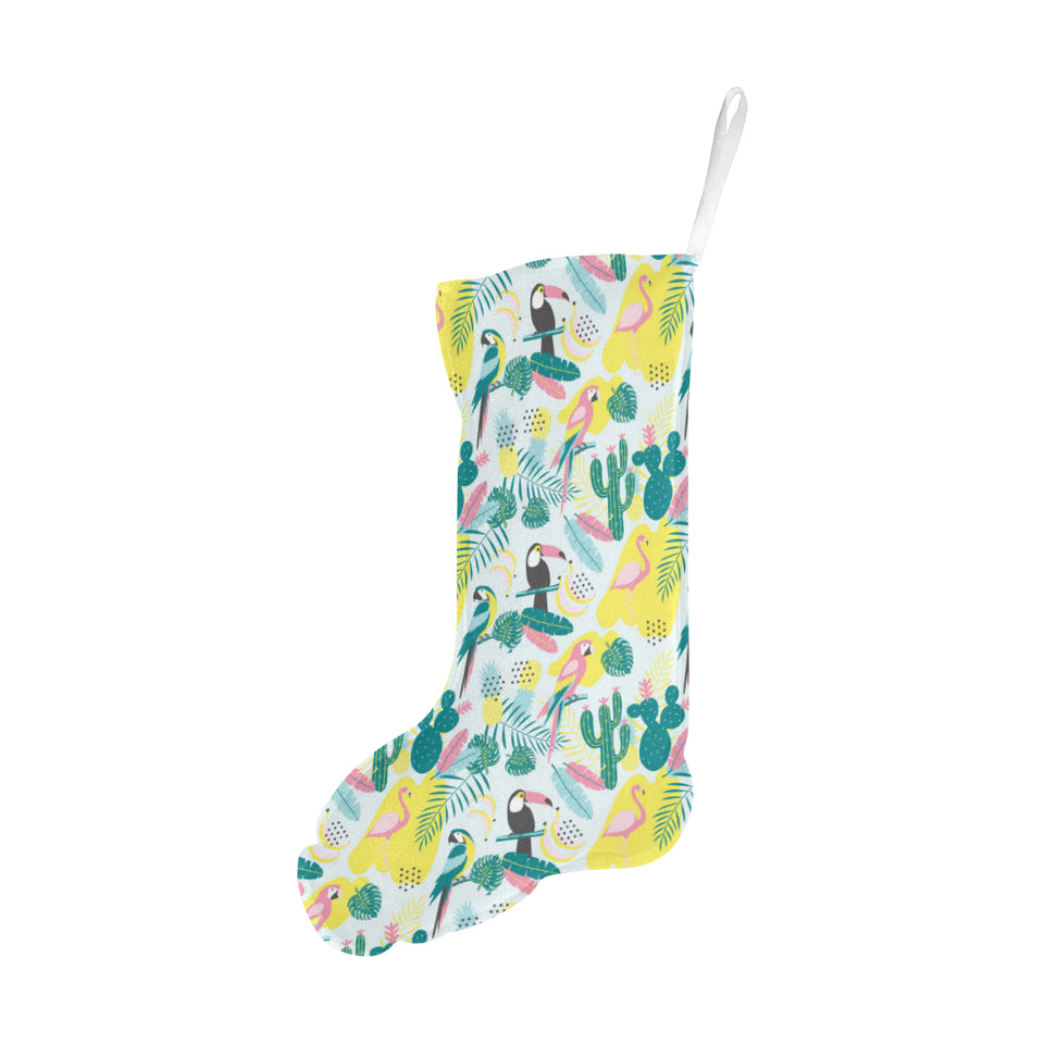 Cute parrot toucan flamingo cactus exotic leaves p Christmas Stocking
