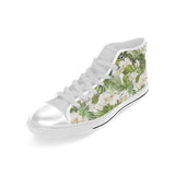 White orchid flower tropical leaves pattern Men's High Top Canvas Shoes White
